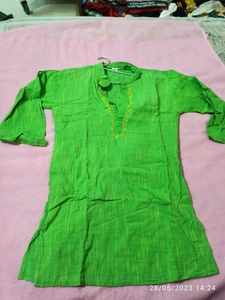 Green Cotton Kurta For Boy