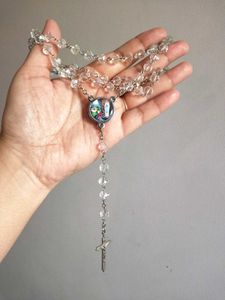 Silver Crystal Rosary Necklace