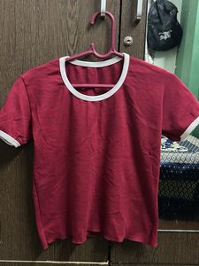 Stylish Red &amp; White Trimmed Tee