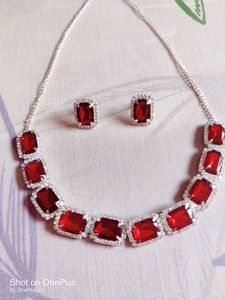 Red Colour AD Necklace Set