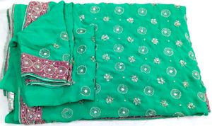 Saree blouse Flourescent green kasab kardana Ful
