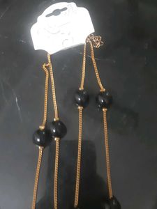 Black Bead Gold Chain Necklace