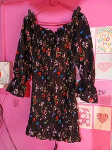 Blackhath Black Floral Print Peplum Dress