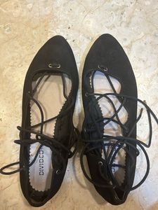 Black Lace-Up Flats