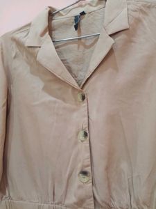 Beige Button-Down Crop Top for women