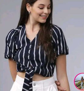 Navy Blue Striped Crop Top