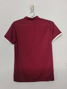 Burgundy Brown T Shirt With Four Button
