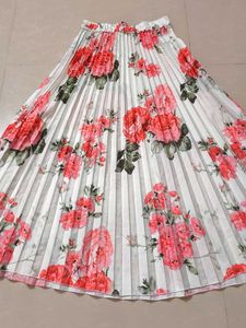 Pleated White Floral Skirt