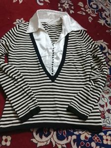 Striped Knit Top with Collar