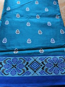 Teal Cotton Saree with Floral Motifs