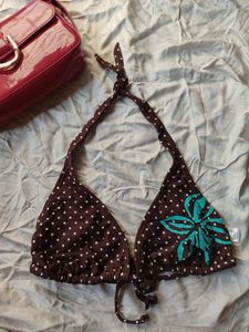 Polka Dot Brown Bikini Top