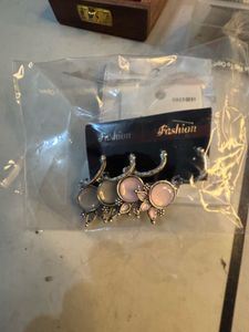 Silver Tone Pink Gray Stone Drop Earrings Combo 3