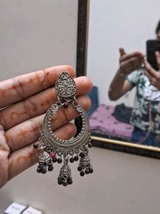 Boho Silver Jhumka Earrings