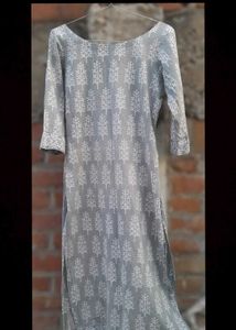 Gray Cotton Floral Print Kurti🥰