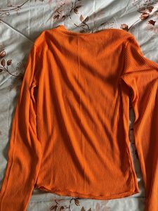 Orange Ribbed Long Sleeve Top