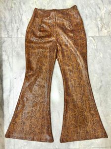 Leather Animal Print Mustard Boot-Cut Pants