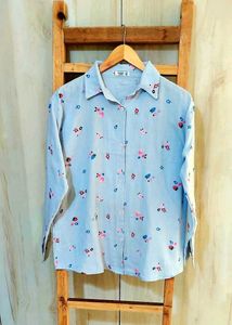 Light Blue Printed Cotton Shirt Size-42