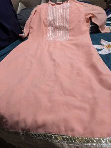 AJIO Peach Georgette Kurti- Size M