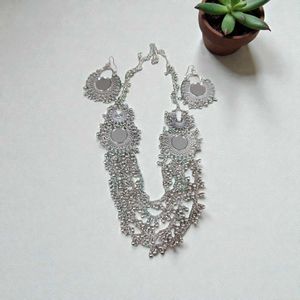 Oxidized Silver Necklace Earring Set