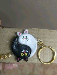 Yin-Yang Cat Keychains - 2 pcs 🤍🖤