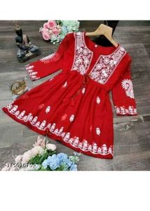 Red Embroidered Tunic Dress