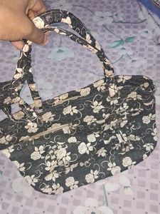 Black White Flora Handbag