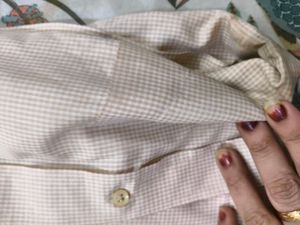 Cream Check Full Sleeves Used Shirt In Xl Size