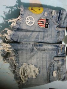 Distressed Denim Patch Shorts