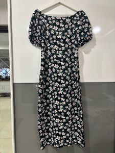 Black Floral Print boycon midi dress