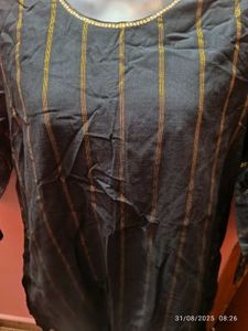 New Unused Xl Zari Stiped Black Kurta