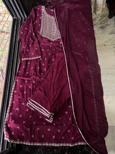 Maroon festive kurta pant dupatta set