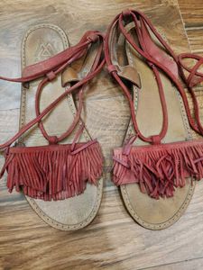 Fringe Tie-Up Sandals