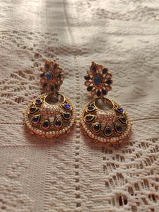 Blue And Golden Traditional Drop Earrings (Women)