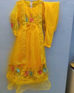 Yellow Embroidered Net Dress