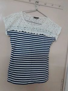 Lace Blue Striped Top
