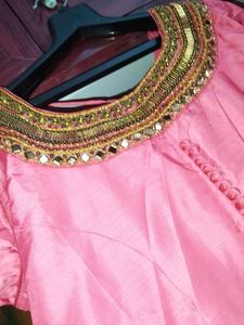 Heavy Work Pink Dress For Girlss
