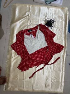 Red Polka Dot Top With Lace Bralette