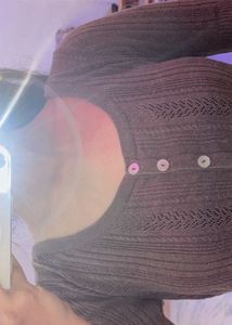 Brown Knit Button-Down Top