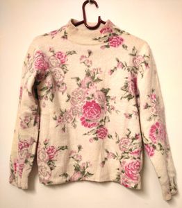 Korean Angora Flower Printed Pullover