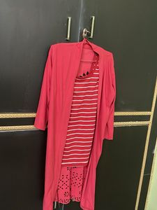 Red Cardigan &amp; Striped Tank Set
