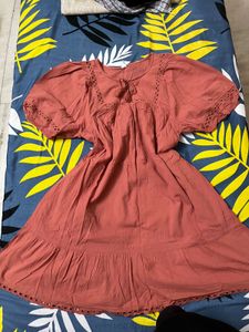 Rust Puff Sleeve Mini Dress