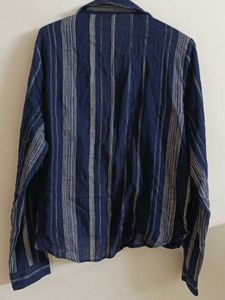 Navy Striped Wrap Top