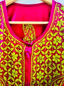 Pink Chiken Work  Kurti