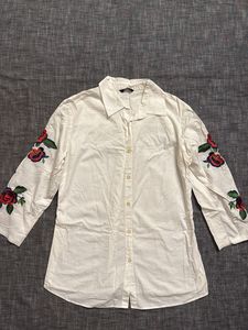 Floral Embroidered White Shirt