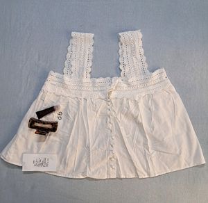 Lace Trim White Top