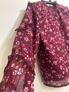 Red Floral Ruffle Blouse
