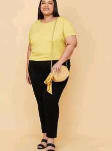 MAX Plus Size Women Round Neck Yellow T-Shirt