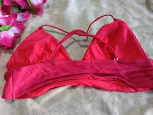 Pink Ribbed Halter Bikini Top
