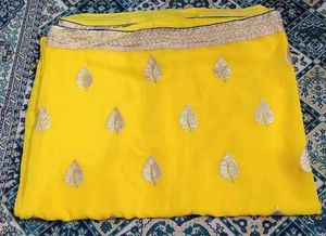 Yellow Sari with Gold Leaf Design