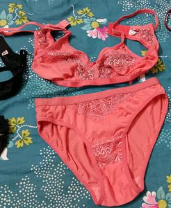 Lingeris | Pack Of 6 (3 Sets) | Black, Maroon And Peach Color Panty- Bra Set